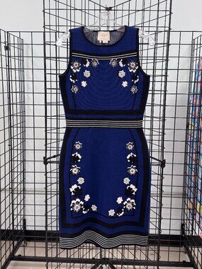 Kate Spade Black & Blue Floral Sweater Knit Sleeveless Dress Size Small